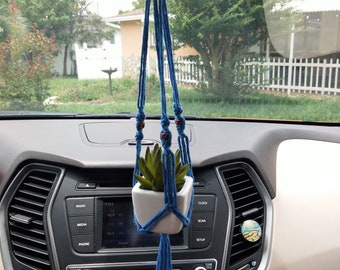 Mini macrame plant hanger/ Rearview mirror succulent hanger/ Car accessories/Gifts