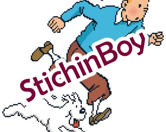 Tintin Cross-stitch pattern - 140w x 140h - 18ct = 20cm square