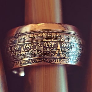 Aztec Mayan Ring, Aztec Coin Ring, Aztec Calendar, Aztec, Mayan, Copper Coin Ring, copper bullion, copper ring, mayan jewelry copper jewelry