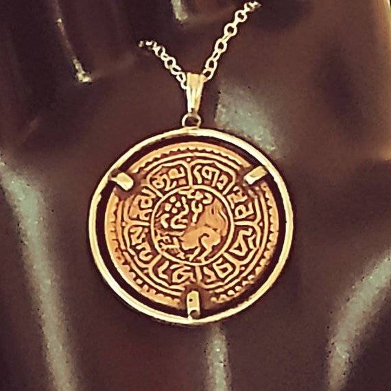 Copper Tibetan Coin W Handmade Sterling Silver Frame 22 Sterling