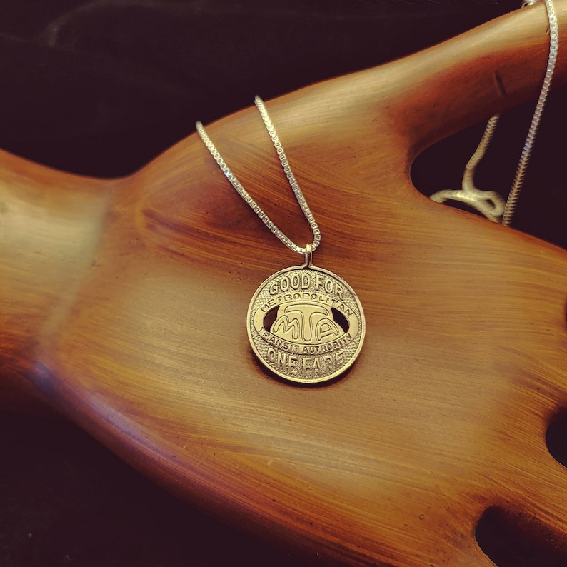 upcycle vintage coin jewelry Los Angeles M.T.A. token L.A on 20Sterling Silver box chain Coin Pendant California jewelry