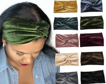 WIDE VELVET HEADBAND, Turban open head wrap, stretch band, twist headtie, women's, hair styling, gift for her