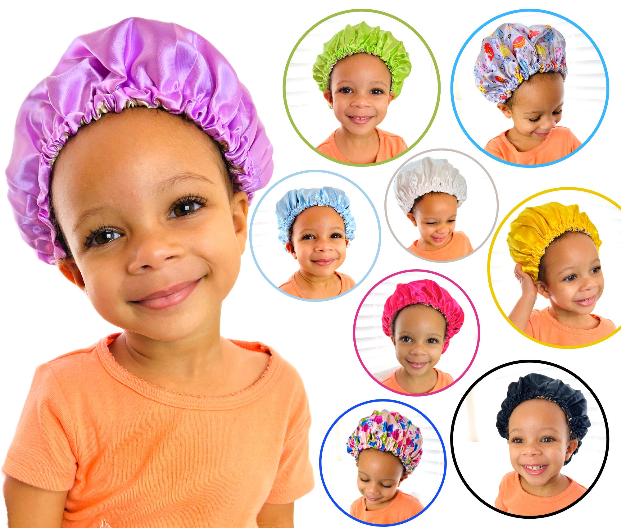 6 Pcs Enfants Bonnet Toddler Cheveux Bonnet Satin Bonnet Couché Bonnet  Réglable Cordon de Couchette Pour Enfants Tout-petits