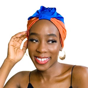 Blue Orange Luxury Satin Sleep Turban