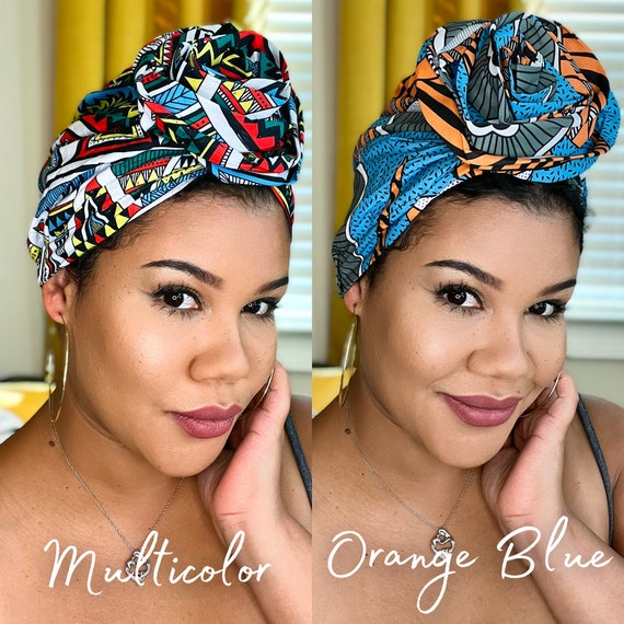 African Head wrap Headbands for Women Turbans Hair Wraps Headband Pre-Tied  Pattern Bonnet Turban Knot Beanie Cover Head wrap Hat 2 PCS 