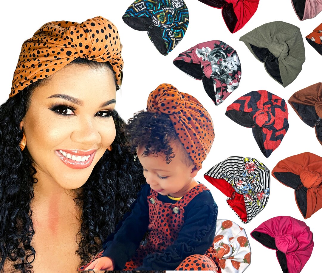 SATIN LINED TURBAN, Pre Tied Head Wrap. Women's, Kid's Headwrap