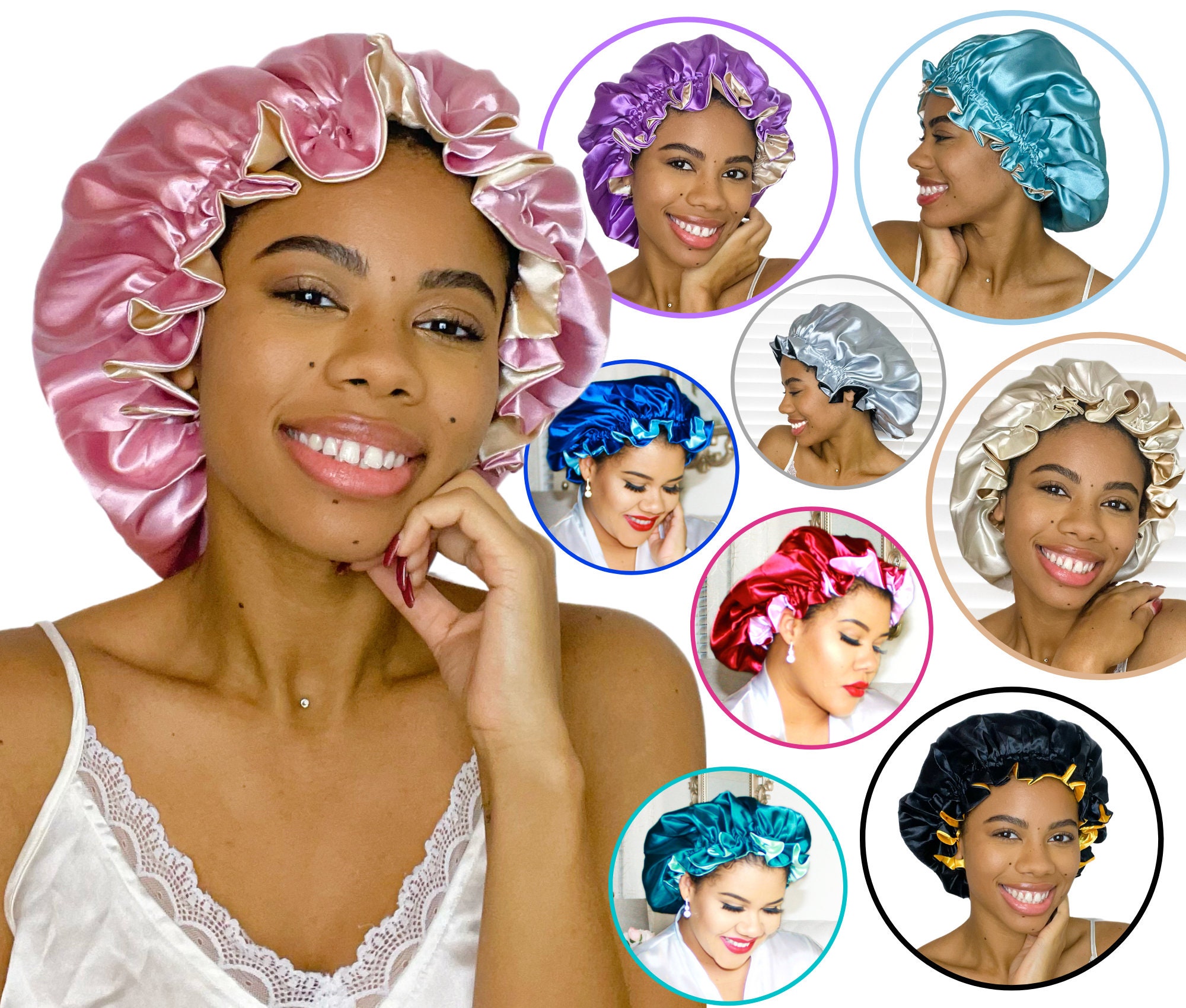 Lot de 2 bonnets de sommeil en satin pour femme Bonnet soyeux pour cheveux