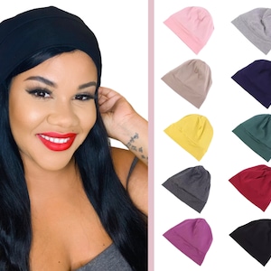 SATIN LINED BEANIE Hat, Many colors, Sleep Cap, Hat, hair loss, alopecia, slap cap, gift for her, chemo gift, protective styling