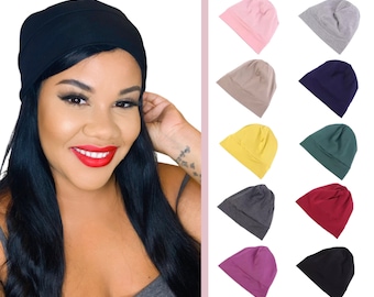 SATIN LINED BEANIE, Many colors, Sleep Cap, Hat, hair loss, alopecia, slap cap, gift for her, chemo gift, protective styling