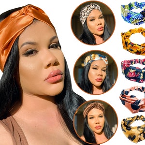 SATIN TURBAN HEADBAND, Many Print and Colors, Wide band, curly hair accessories, protective style,  headtie, gift for her, girlfriend, wife