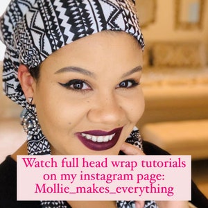 SATIN LINED HEADWRAP, black turban, African print head wrap, headtie, headband, head covering, Ankara, Regal image 10