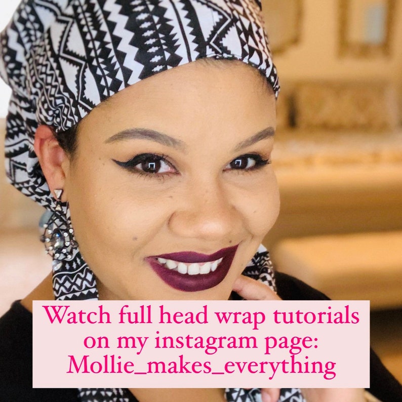 SATIN LINED HEADWRAP, black turban, African print head wrap, headtie, headband, head covering, Ankara, Regal image 10