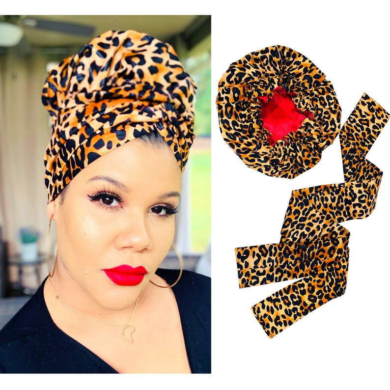 3in1 SATIN LINED HEADWRAP head wrap Leopard Print turban Etsy