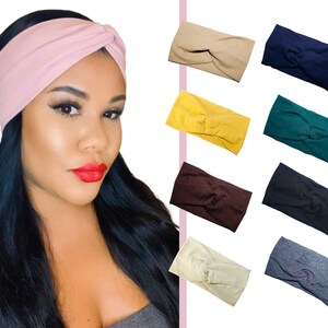 WIDE TURBAN HEADBAND, Ribbed fabric, twist design, Many colors, head wrap style, stretch spandex band tie, women's headband, gift for her