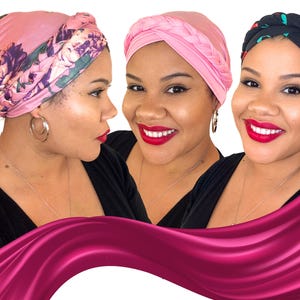 Handmade boho braided full coverage turban headwrap with optional satin lining