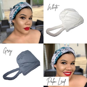 BRAIDED SATIN lined TURBAN, Full Coverage Cap, Pre-tied Womens Stretchy, chemo gift, twisted hat, alopecia, protective styling, post surgery image 10