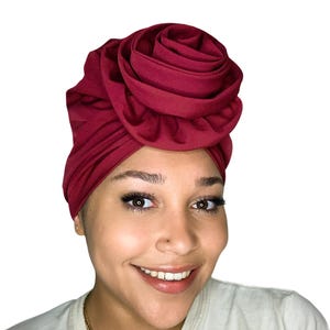 Rose Pre-tied Satin lined Head wrap, Turban wrap, Head covering, headscarf, Lightweight, curly hair, protective styling, gift for her, chemo