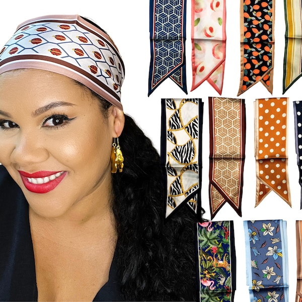 SILK SATIN SCARF Headband, silky soft scarf, wide tie. protective style for afro & curly hair, wig application accessory, night time wrap