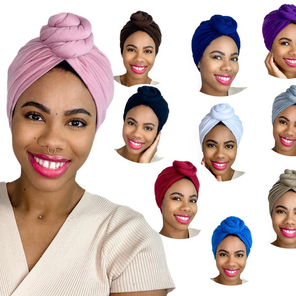 STRETCHY JERSEY HEADWRAP, Statement Pretied Turban, Twist Hat, Cap, head covering, chemo gift, protective styling, wrap, hat, alopecia