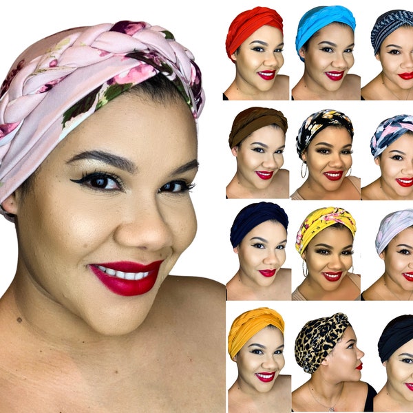 TURBAN TRESSÉ EN SATIN, Bonnet couvrant, pré-noué pour femmes, extensible, cadeau de chimio, chapeau torsadé, alopécie, coiffage protecteur, post-opératoire