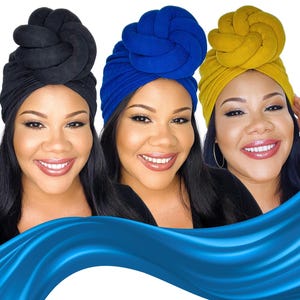 Satin lined pre tied turban head wrap with extra large knot