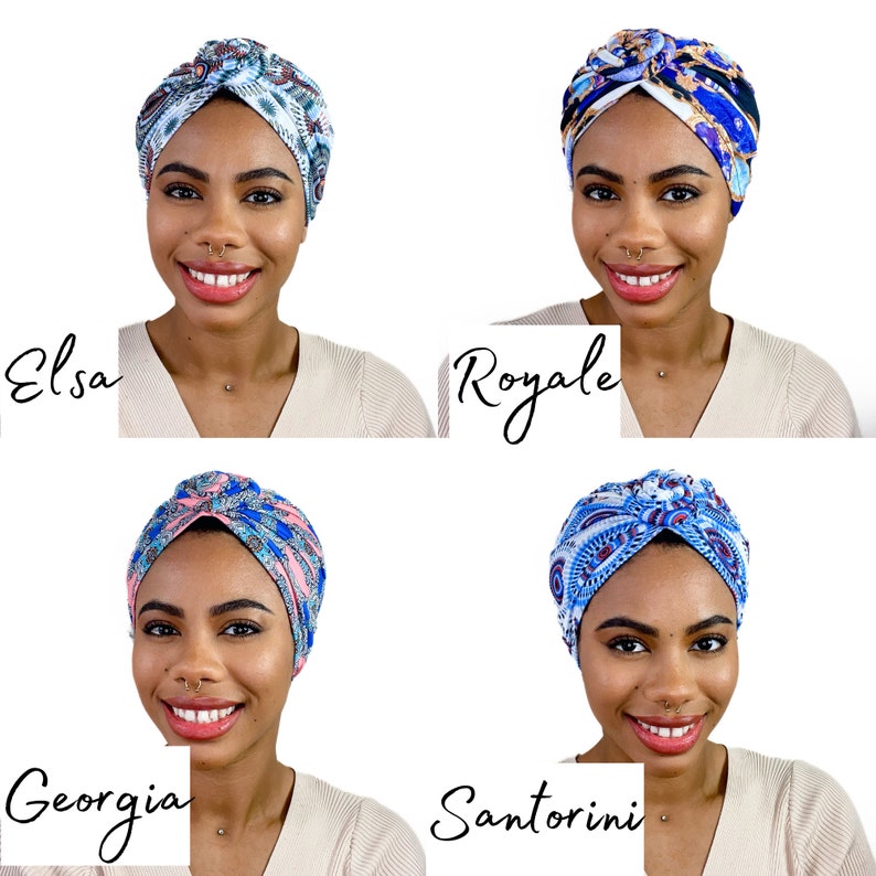 PRETIED TURBAN HEADWRAP, Turbante, Sombrero de mujer, Nudo elástico, giro, Gorra, regalo de quimioterapia, verde azulado, estilo protector, pañuelo en la cabeza, sombrero de quimioterapia, alopecia imagen 2