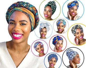 FLEXI TUBE HEADWRAP, 1 envoltura, Múltiples formas de peinar, ligero, turbante de estilo protector, estampado africano, corbata, cubierta para el cabello, regalo de quimioterapia