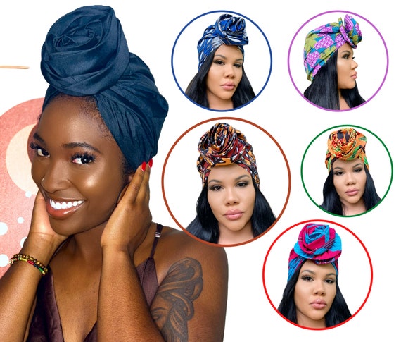 African Head wrap Headbands for Women Turbans Hair Wraps Headband Pre-Tied  Pattern Bonnet Turban Knot Beanie Cover Head wrap Hat 2 PCS 