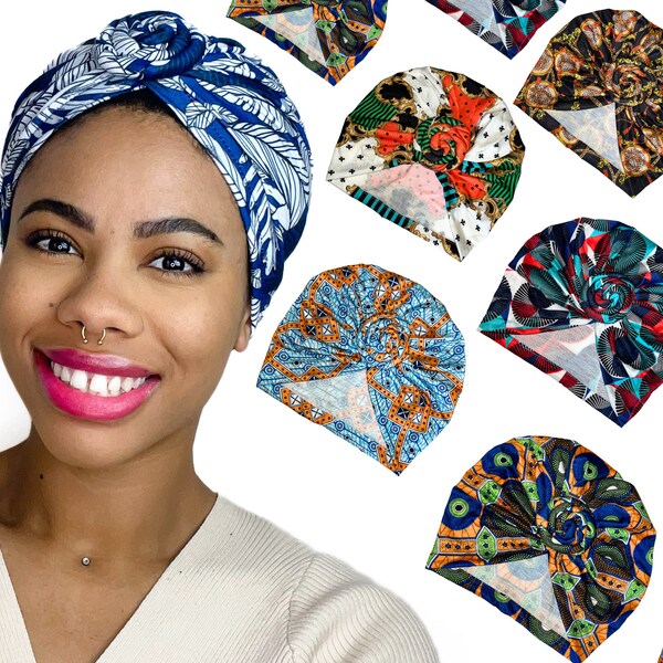 PRE TIED HEADWRAP, Turban, Womens Hat, stretch Knot, twist, Cap, chemo gift, teal, protective styling, headscarf, chemo hat, alopecia