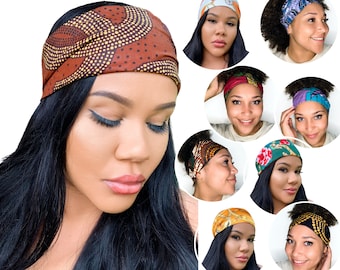 DIADEMA FORRADA SATINADA, banda estilo ankara con espalda elástica, muchos colores, 4 pulgadas de ancho, elástica, estampado de cera africana, para mujer