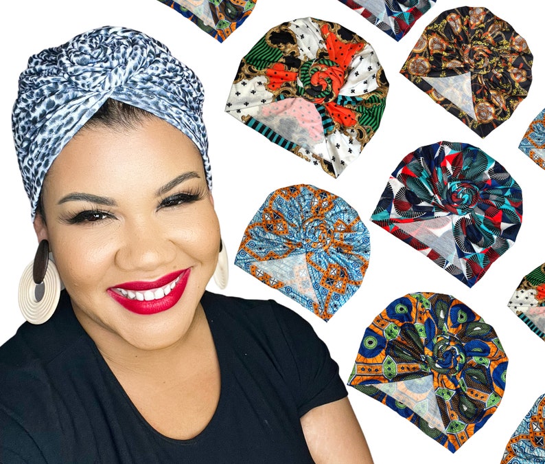 PRETIED TURBAN HEADWRAP, Turbante, Sombrero de mujer, Nudo elástico, giro, Gorra, regalo de quimioterapia, verde azulado, estilo protector, pañuelo en la cabeza, sombrero de quimioterapia, alopecia imagen 1