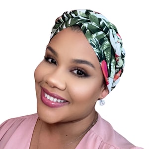 Tropical Braided Turban: Satin-Lined Full Coverage Cap for Hair Loss