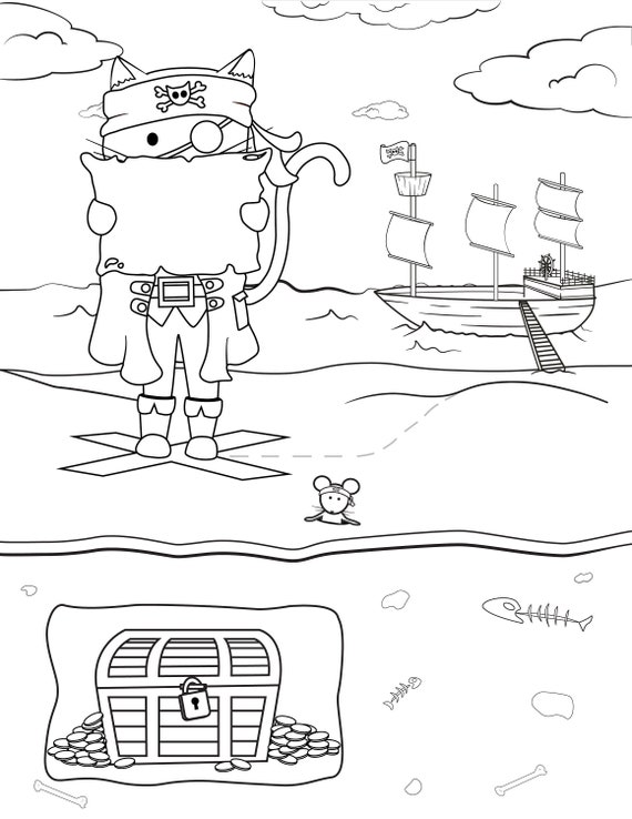 Pirate Cat Coloring Page Digital Download | Etsy