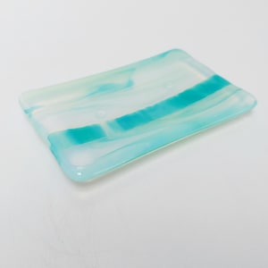 Fused Glass Trinket Dish: Opaline Green & Teal Handmade Jewelry Bowl