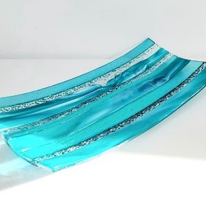 Handmade Teal Fused Glass Plate: Decorative Table Centerpiece