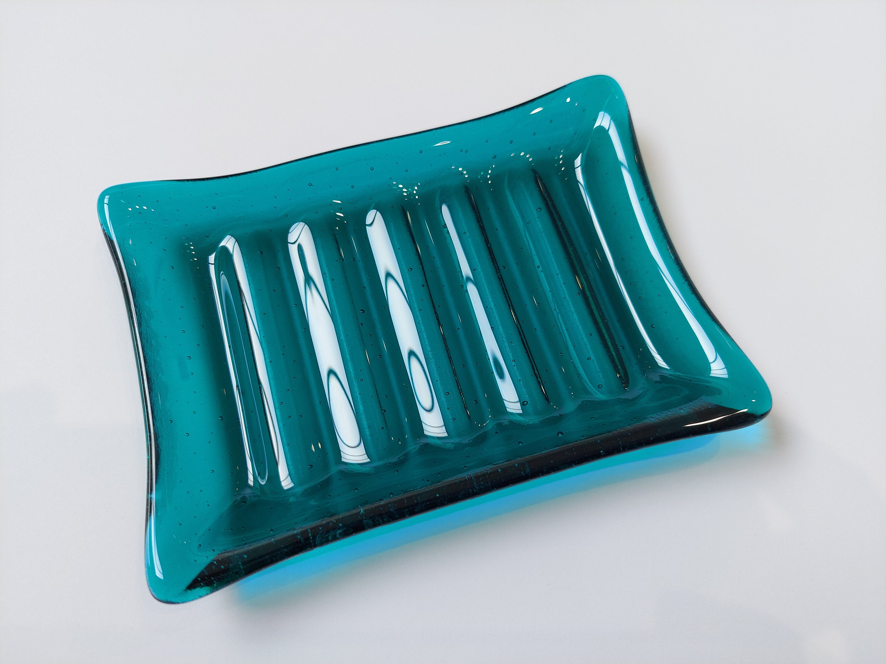 Teal Glass Soap Dish Large Handmade Glass Soap Tray With Etsy UK