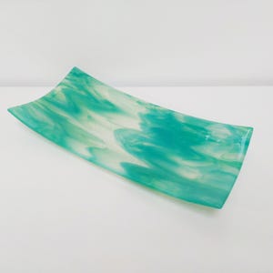 Fused Glass Art Platter: Teal Green Opaline Table Centerpiece