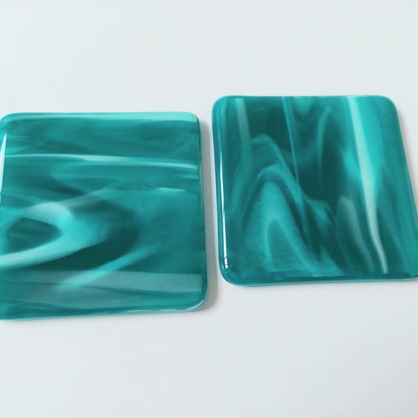 Teal Glass Art Coasters Handcrafted in the Lake District, Individual or Set of Fused Glass Coasters, Teal Home Decor, Practical Artisan Gift