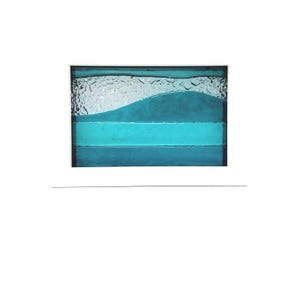 Teal and Aqua Glass Picture, Small Handmade Framed Fused Glass Picture, Freestanding Landscape Fused Glass Wall Art, Aqua Décor, Teal Décor