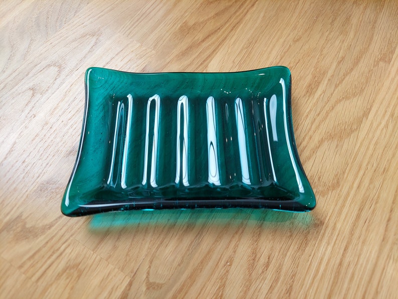 Teal Glass Soap Dish Large Handmade Glass Soap Tray With Etsy UK