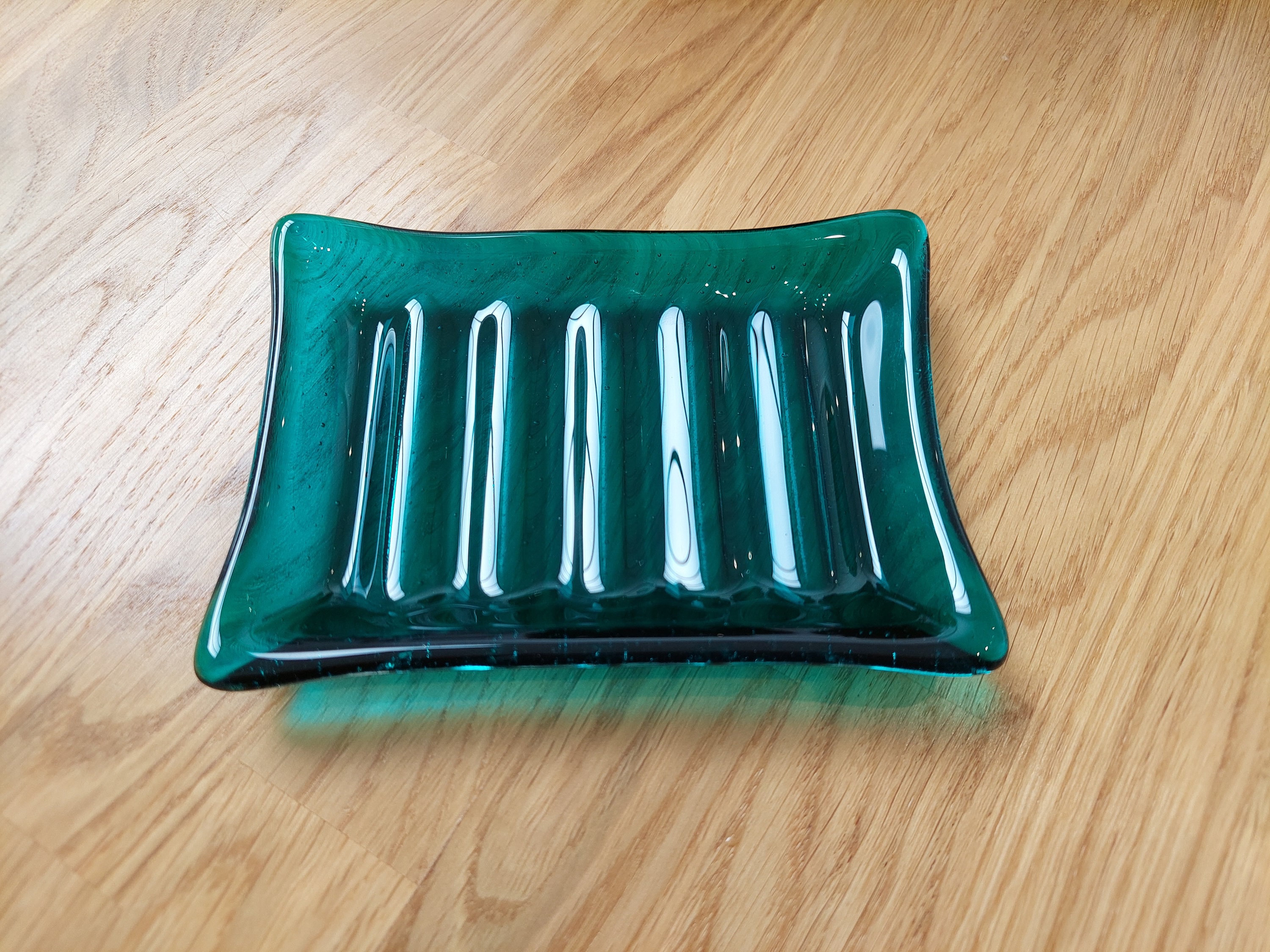 Teal Glass Soap Dish Large Handmade Glass Soap Tray With Etsy UK