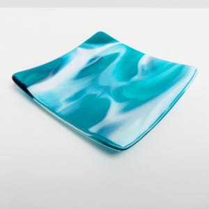 Teal Fused Glass Art Plate: Handmade Trinket Dish, Living Room Decor