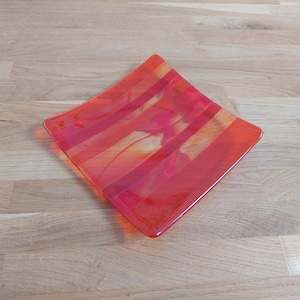 Orange and Red Glass Art Plate, Handmade Fused Glass Decorative Plate, Contemporary Orange Coffee Table Dish, Large Artisanal Trinket Dish