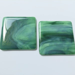 Spring in Grizedale Coasters, Handcrafted Moss and Forest Green Fused Glass Art Coasters Kiln Formed in the Lake District, Green Home Decor
