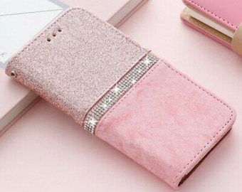 Glitter Crystal Diamond Leather Flip Wallet Case Cover For iPhone 12 11 6 7 8 XS