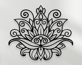Arte de pared de mandala de metal negro: decoración floral zen