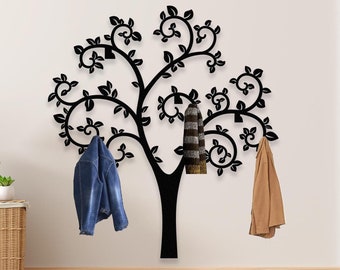 Metal Tree Coat Rack: Modern Wall Decor, Floral Hanger