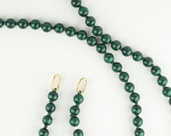 Long cell phone chain made of wooden beads in dark green