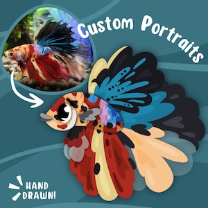 Betta Fish Art Custom digitaal portret huisdier vis cartoon dierenliefhebber cadeau huisdier portret commissie Ik kan ook andere vissen doen!