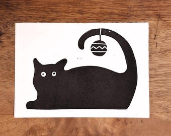 Mini impresión 3 de gato navideño - blanco y negro - Tarjeta navideña - animal - festivo